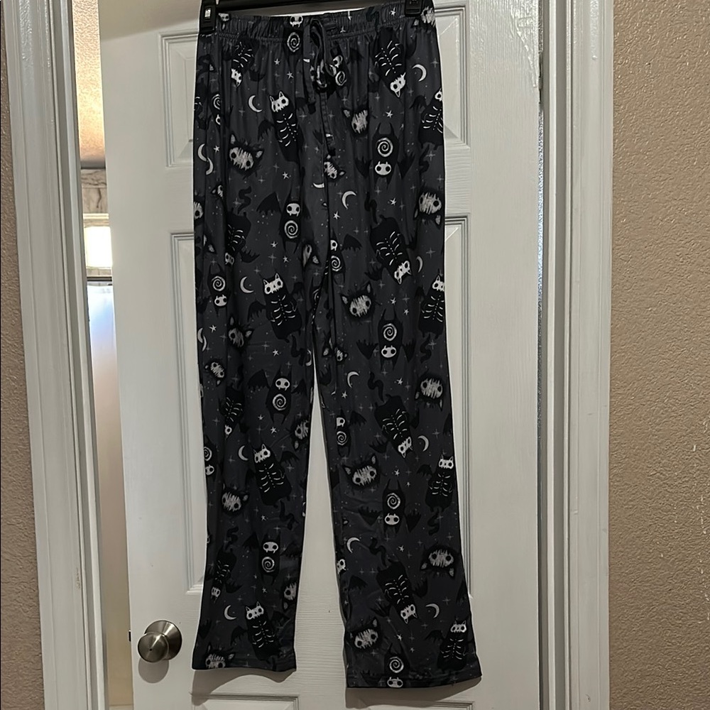 Hot topic- Spooky Gray Lounge Pants with Cat and Moon Design
